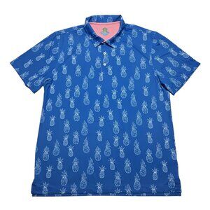 Chubbies Polo Shirt Mens Large Blue Pineapple Print Stretch Golf Flaw Stain